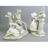 LLADRO - two ornaments, one of a couple enjoying the sun and another of a young girl picking flowers