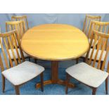 G-PLAN MID CENTURY EXTENDING DINING TABLE with six original slatback chairs