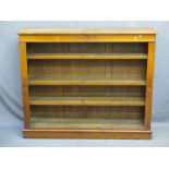 VICTORIAN OPEN SHELF BOOKCASE with carved floral detail and three shelves, 108cms H, 131cms W, 31cms