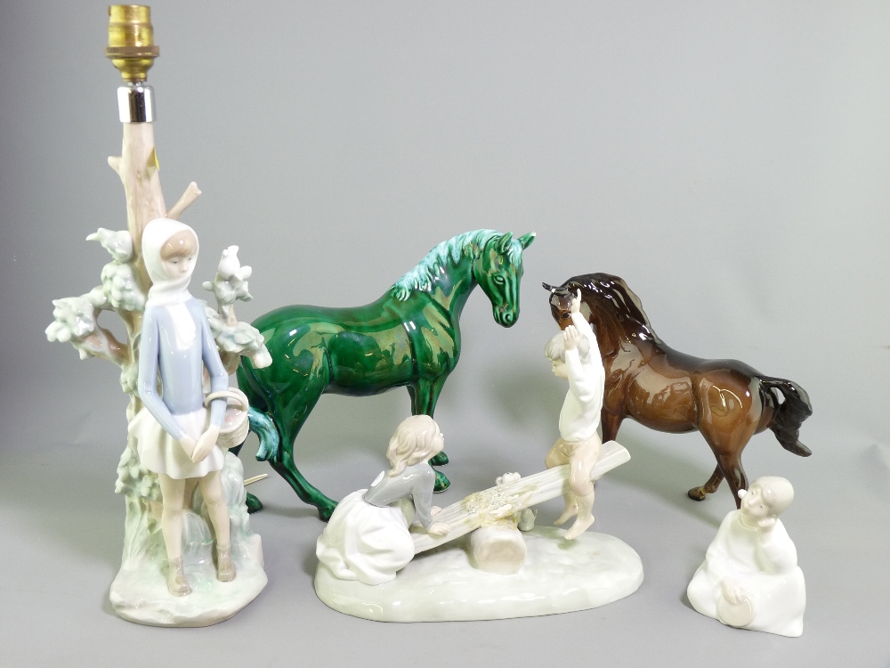 LLADRO TABLE LAMP & SHADE, another of children on a seesaw, Beswick type horses ETC