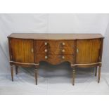 REPRODUCTION MAHOGANY SIDEBOARD with bow front, three central drawers flanked by cupboards, 96cms H,