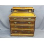 CHEST OF FOUR LONG DRAWERS with cross banded detail and railback upper shelf and gilt decorated