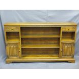 OLD CHARM OPEN BOOKCASE with side cupboard doors and upper drawer, 88cms H, 151cms W, 27cms D