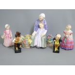 ROYAL DOULTON FIGURINES X 5 - 'The Little Bridesmaid' HN1433, 'Tinkle Bell' HN1677, 'Granny's