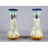 ROYAL DOULTON - a pair of waisted neck stoneware vases, 18cms H
