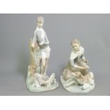 LLADRO FIGURINES - a young boy reading and a lady with calf (AF)