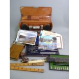 VINTAGE CASED DRAUGHTMAN'S INSTRUMENT SET and other collectables to include a wooden tie press, a
