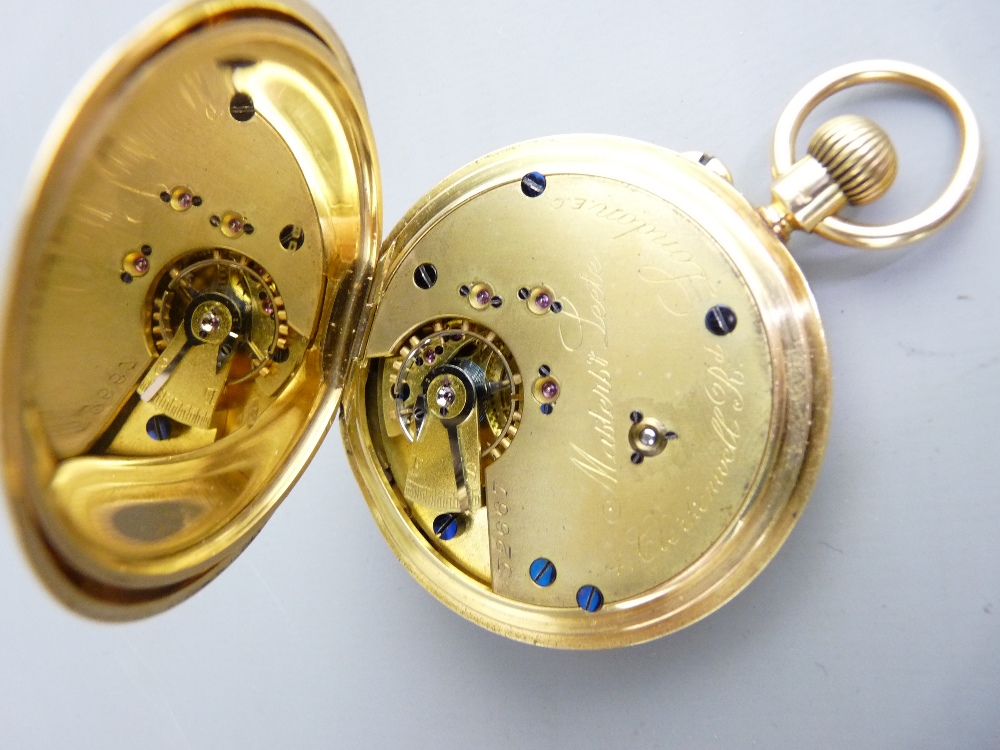 18CT GOLD KEYLESS WIND HALF HUNTER POCKET WATCH having black outer case Roman numerals repeated to - Image 4 of 5