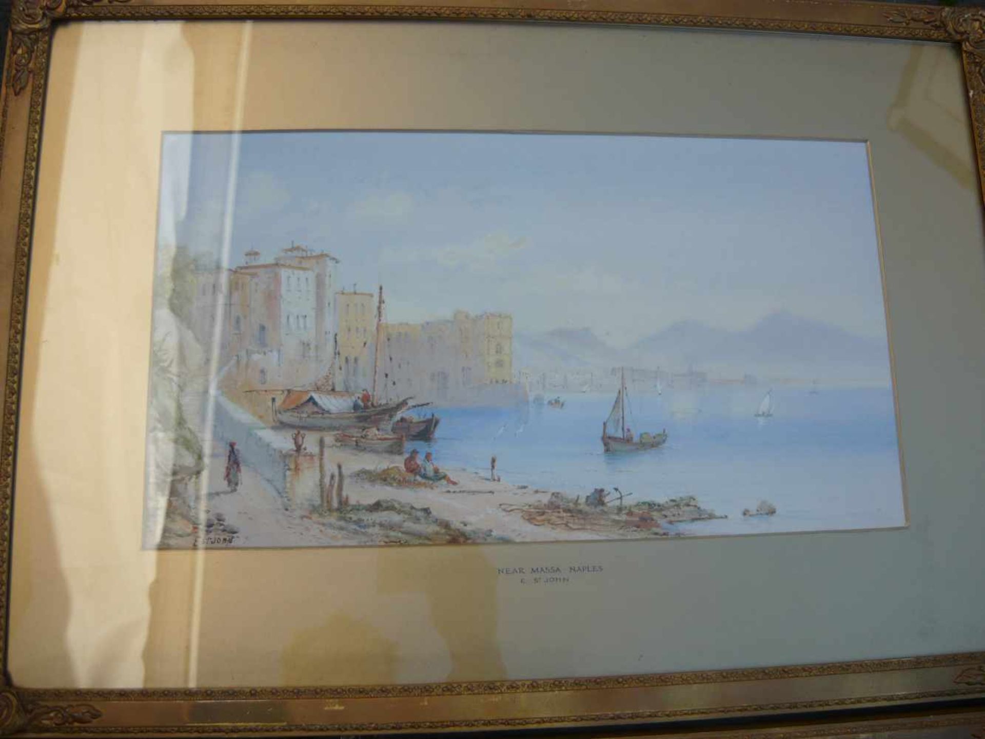 Edwin St. John (*1878 - 1961, britisch). Paar Südländische Aquarelle. Einmal Ansicht des Sees - Bild 3 aus 3