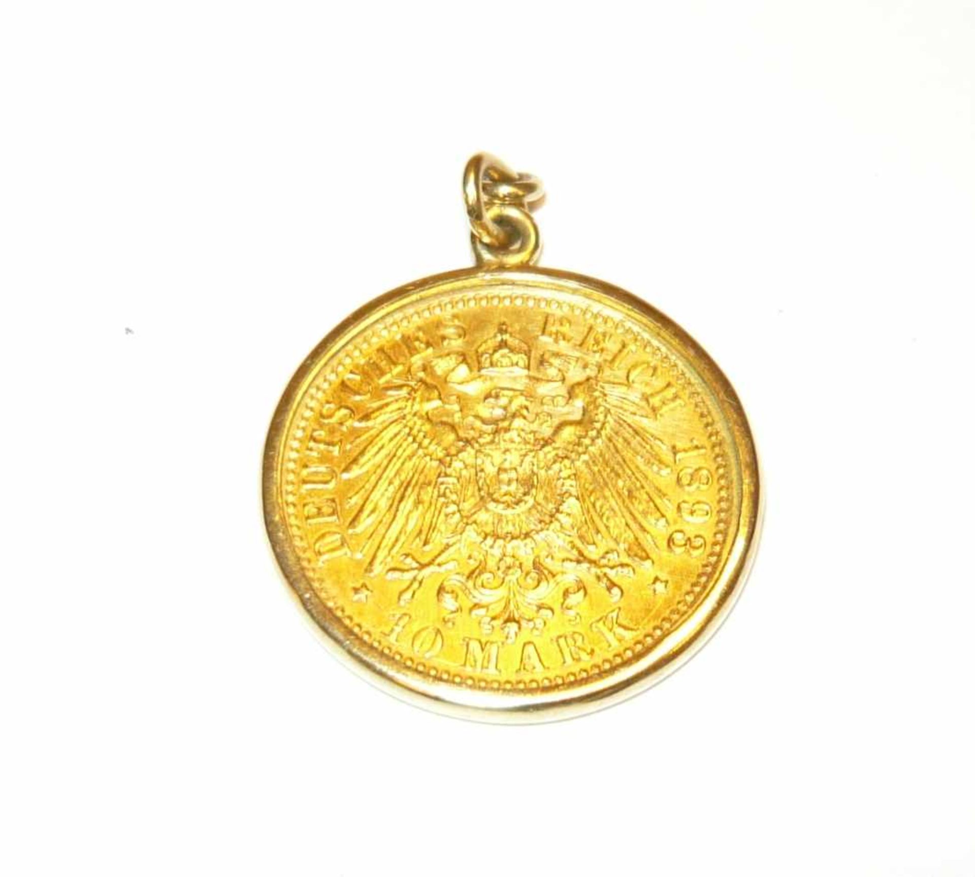 Kettenanhänger in 585er GG (14K) mit Münze. 10 Mark, Baden 1893, "G". Chain pendant in 585r GG (