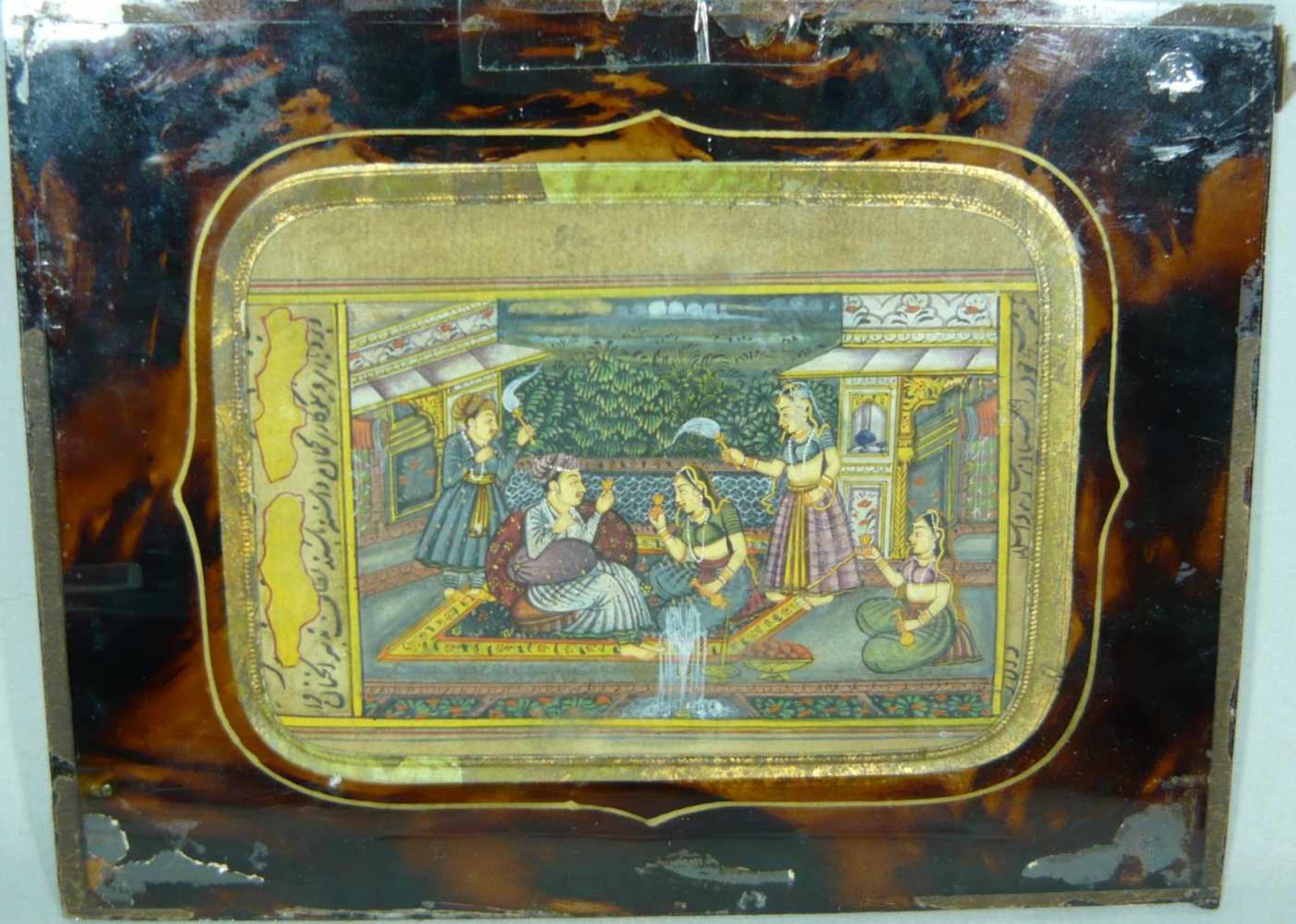 Qualitätvolle persische Malerei. Wohl alt o. antik. Hinter Glas gerahmt. Rahmen ca. 16x21 cm. Rahmen