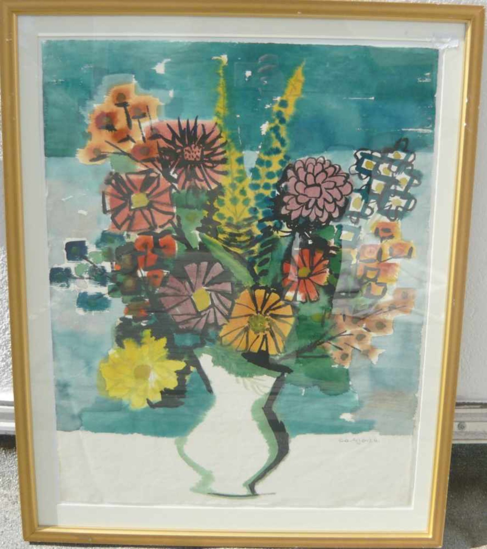 Carl Barth (*1896, Haan - 1976, Düsseldorf). Farbenfrohes Blumenstillleben. Aquarell. Sign. u. re.