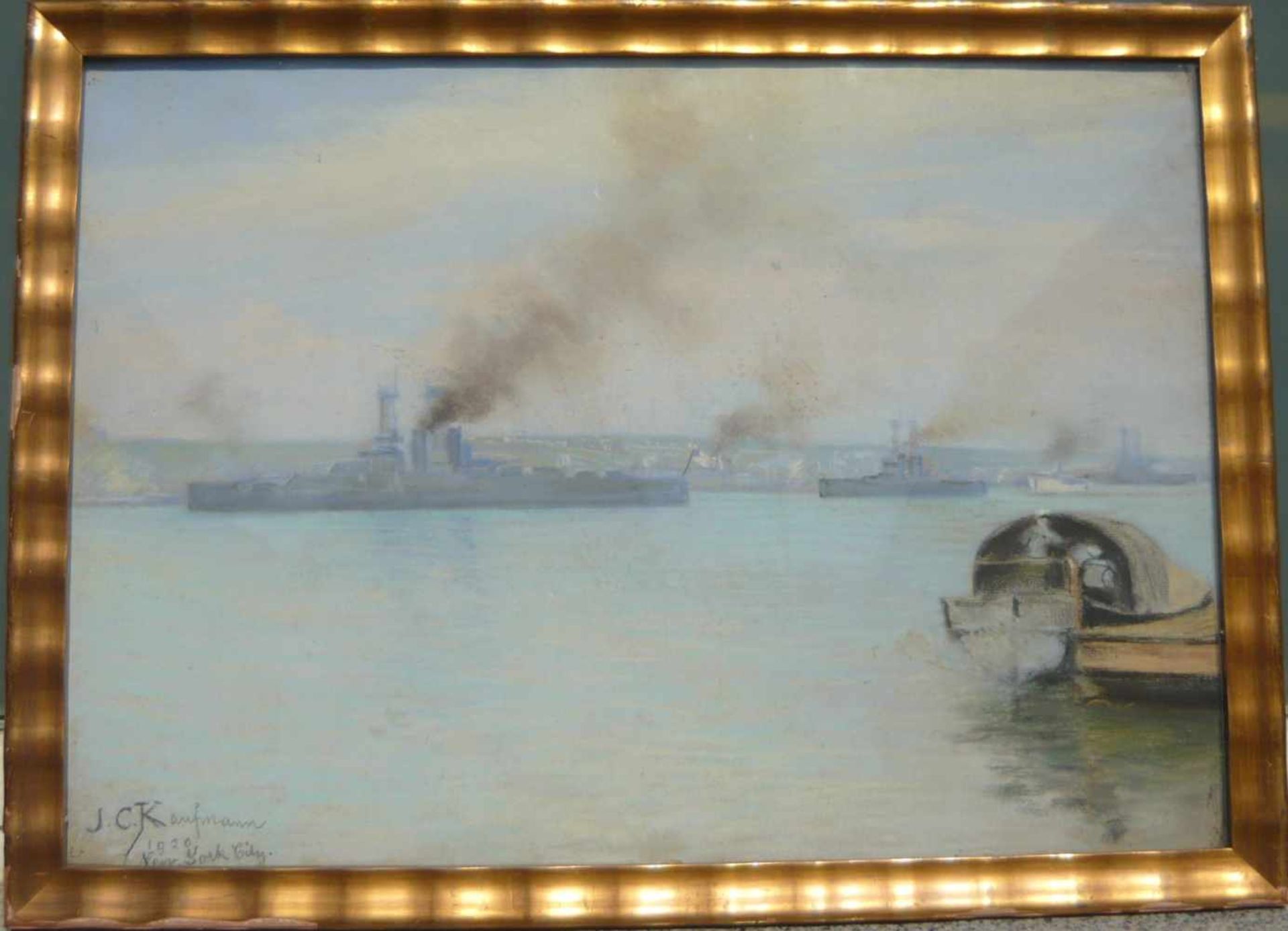 Joseph Clemens Kaufmann (*1867, Luzern - 1925, Zürich). Schiffe bei der Einfahrt nach New York.