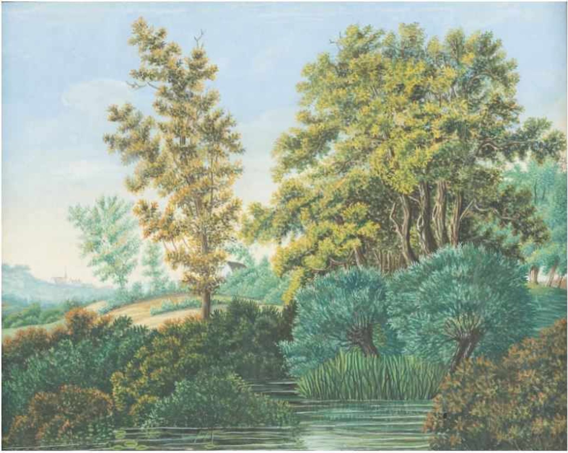 Unbek. Künstler. Paar Landschaftsbilder. Aquarell u. Mischtechnik. Wohl Deutsch, 19. Jhdt. Hinter