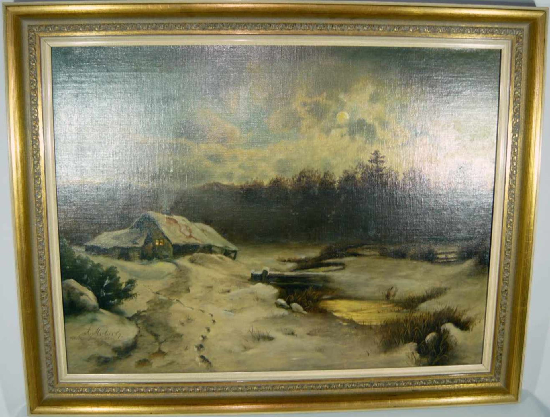 August Mötsch (*1869, Düsseldorf - 1952). Idyllische Winterlandschaft nach Sophus Jacobsen (*1833,