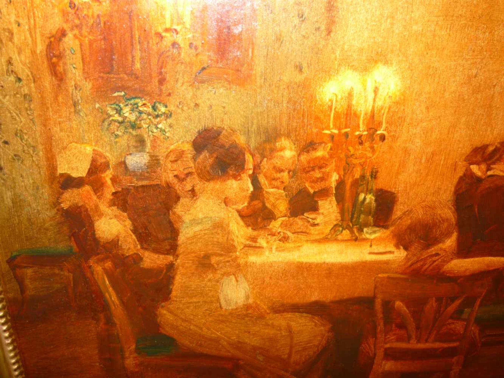 zurückgezogenWilhelm Schreuer (1866 Wesel - 1933 Düsseldorf). Concert in candle light. Oil/board. - Bild 2 aus 3