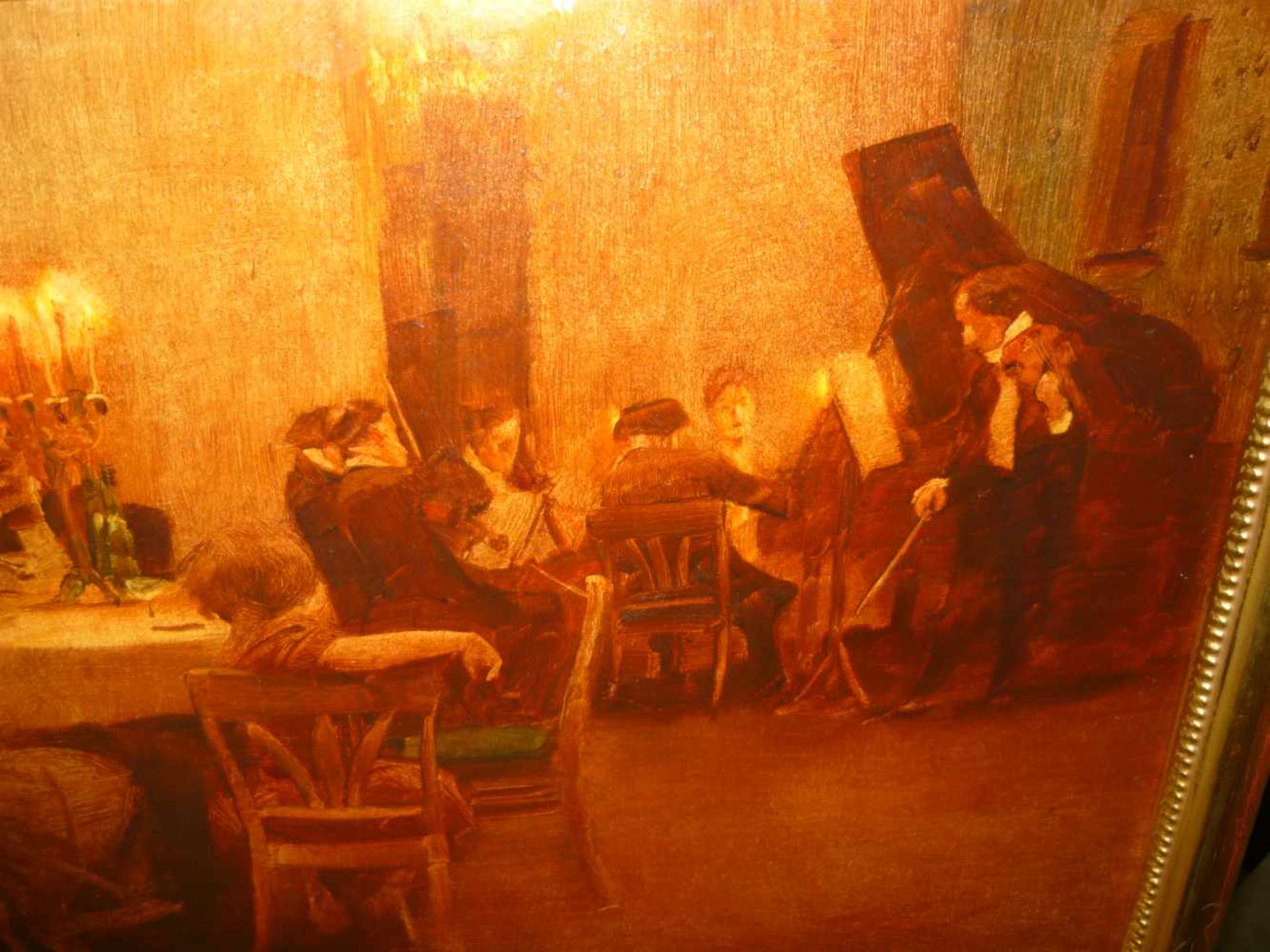 zurückgezogenWilhelm Schreuer (1866 Wesel - 1933 Düsseldorf). Concert in candle light. Oil/board. - Bild 3 aus 3