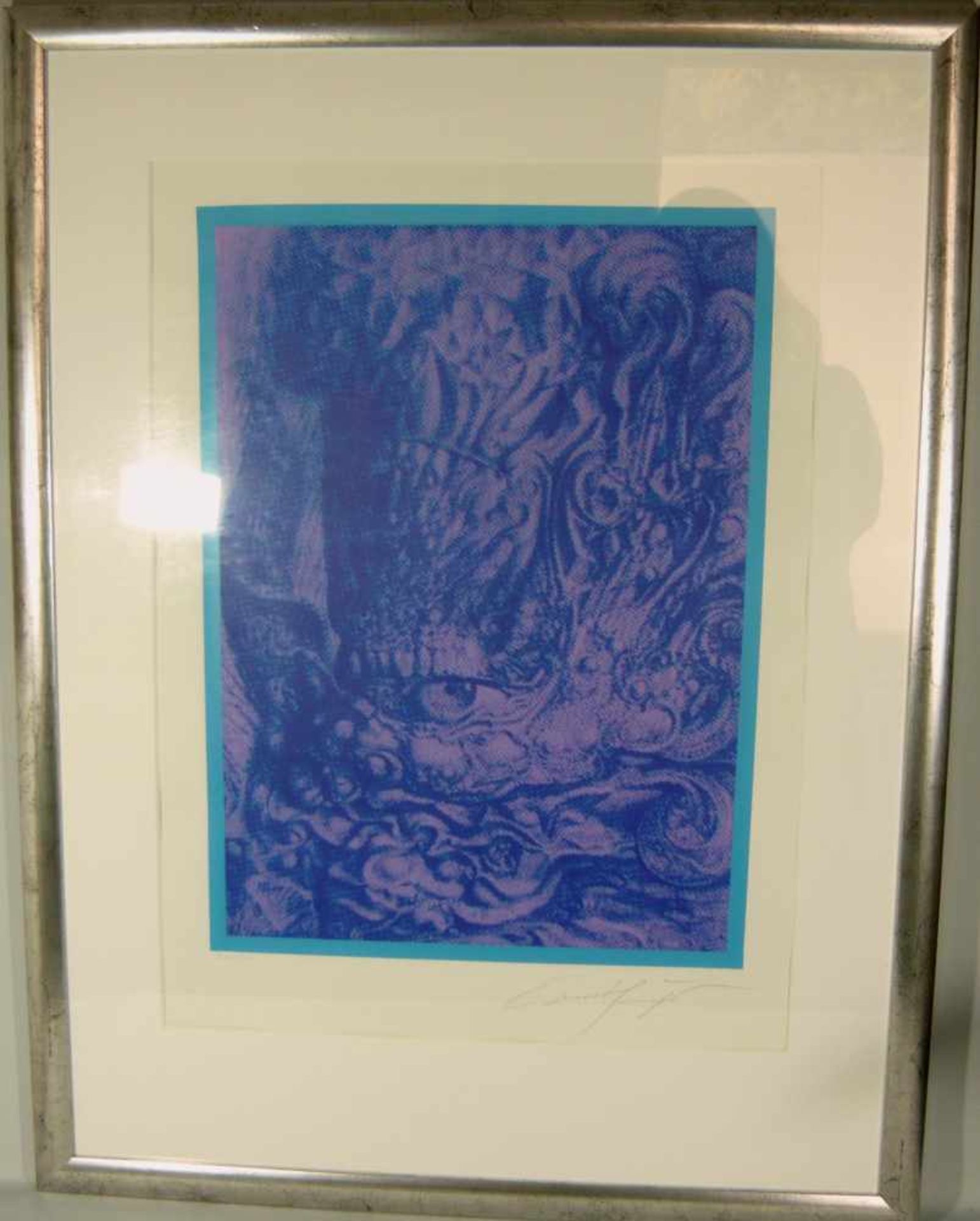 Ernst Fuchs (*1930, Wien - 2015, ebd.). Blauer Bali Löwe. Farblithografie. Handsign. u. re. 1978.