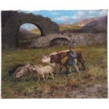 Giardiello, Giuseppe. Neapel 1877 - 1920Italienische Landschaft mit Bauer und Viehherde. Rechts u.