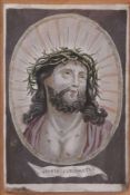 Zwei Heiligenbilder.Aquarell. Christus mit Dornenkrone und S. Georgius. Im Passepartout, unter Glas.