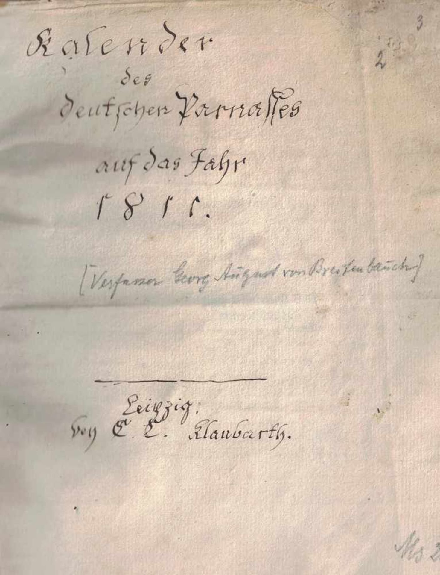 Kalender des deutschen Parnasses auf das Jahr 1811. Leipzig... Breitenbauch, Georg Augustvon