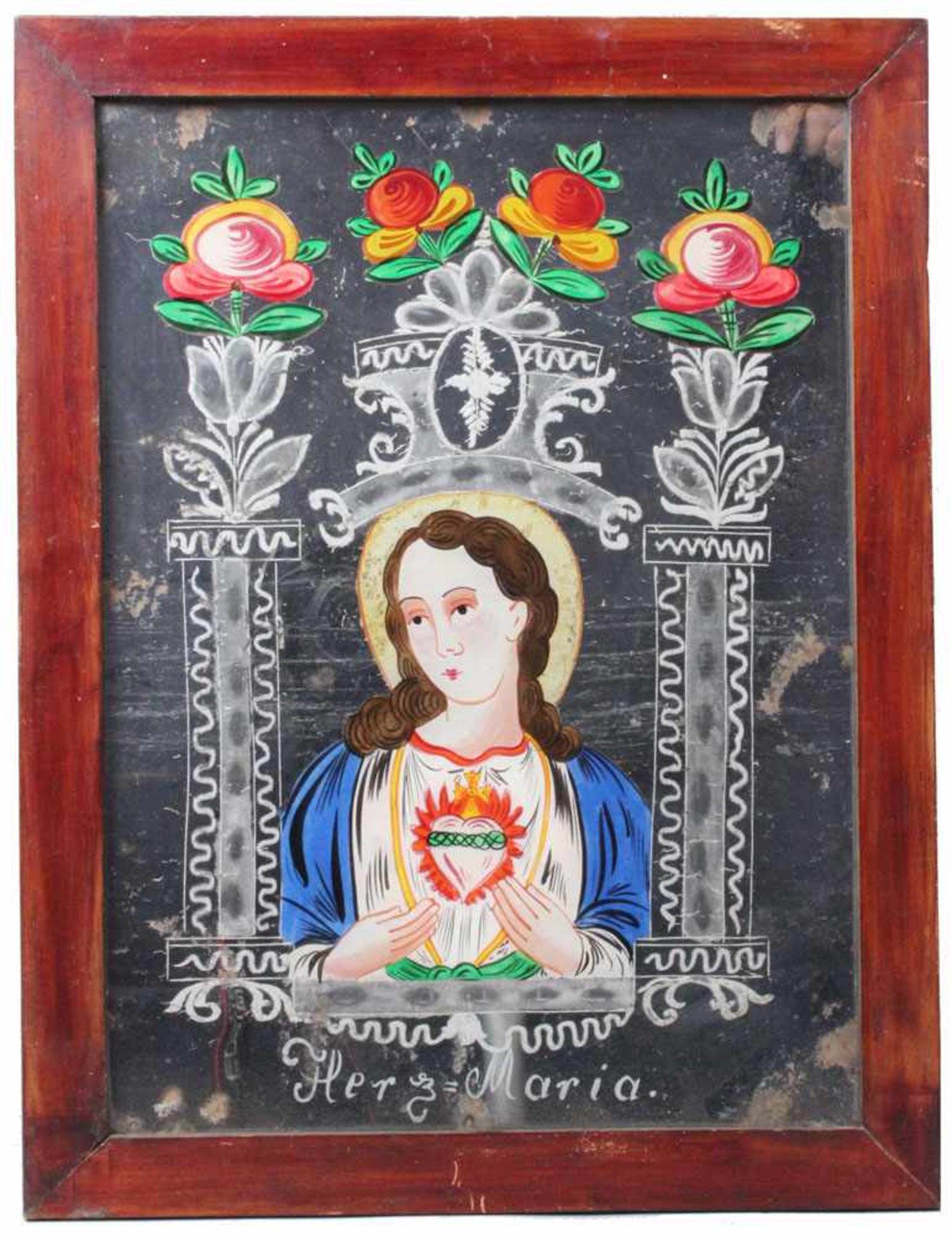 Paar Spiegelschliffbilder.Wohl Zips, 19. Jh. Herz = Jesus und Herz = Maria. Spiegelschliffbild mit - Image 2 of 2