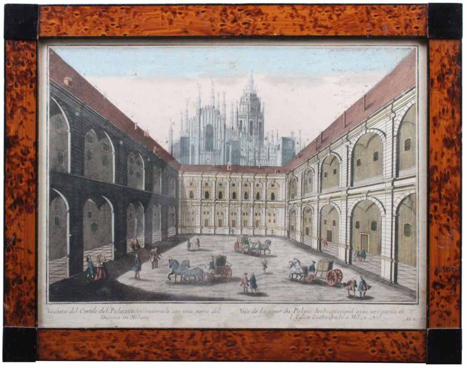 Kupferstich, 17./18. Jh."Veduta del Cordile del Palazzo Archivescovale con una Parte del Duomo in