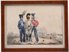 Drei Soldaten, 19. Jh."von Schlieben März 1827" Aquarell, verso bez" Die drei Brüder von