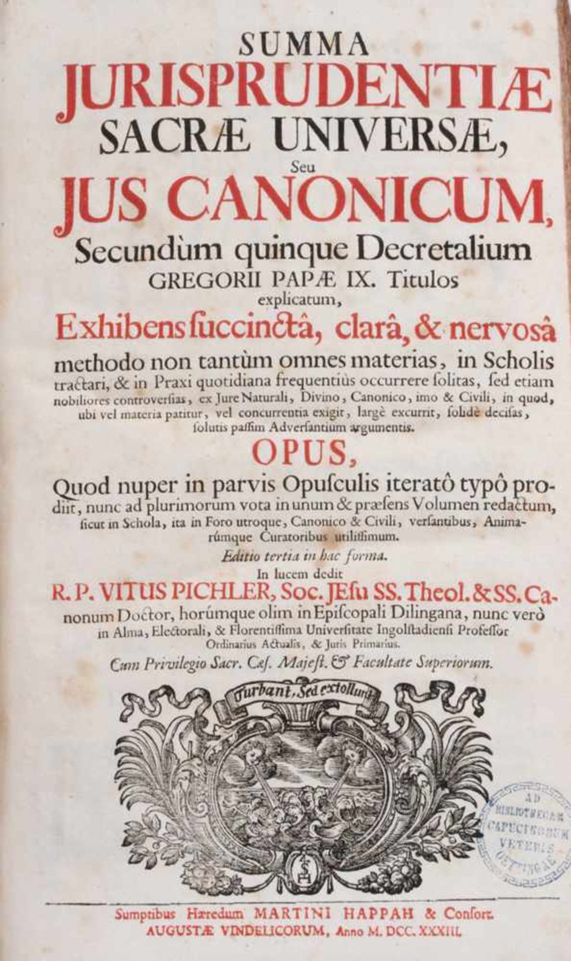 Pichler. Vitus. Jus. Canonicum.Summa Jurisprudentiae Sacre Universae Seu Jus Canonicum., Secundium