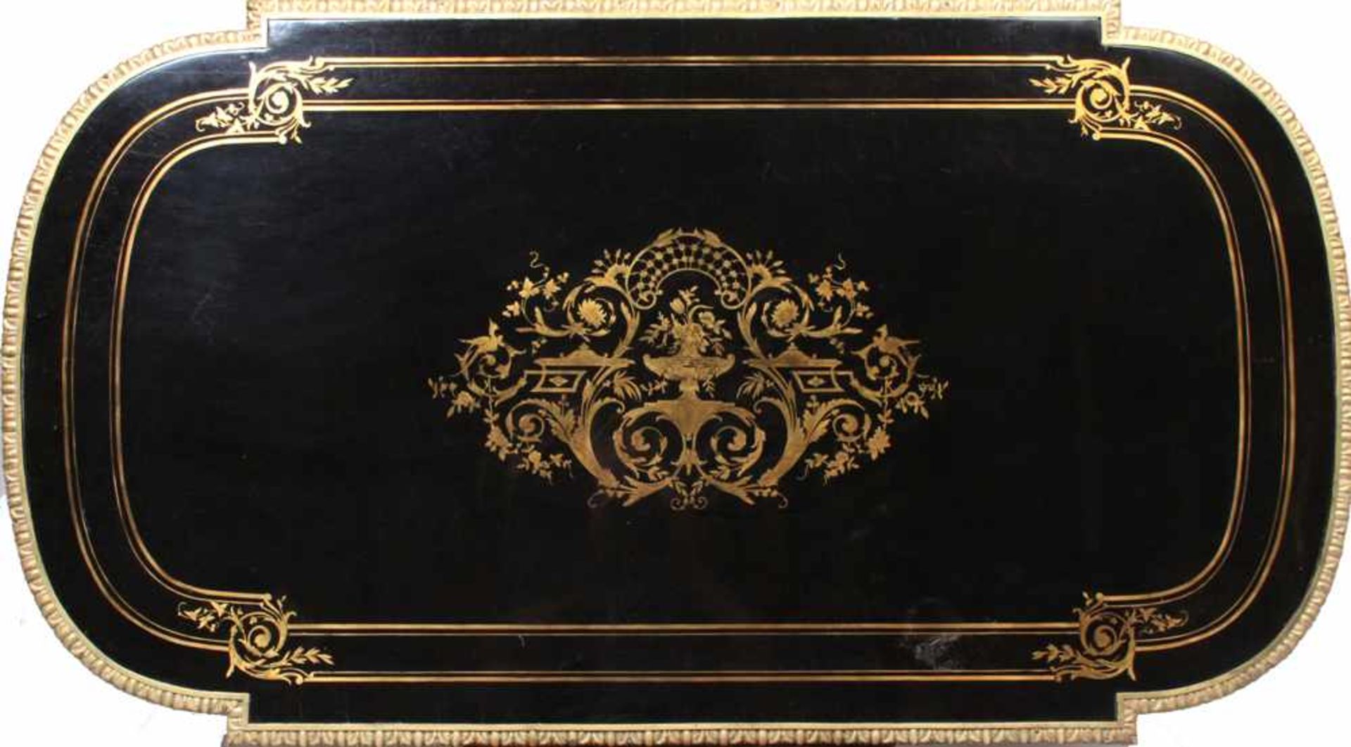 Salontisch.Napoleon III. Eiche massiv, schwarz lackiert, Messingbänder, florale und gravierte - Bild 2 aus 2