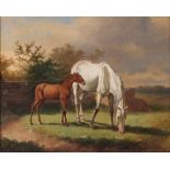 Unbekannt. 19./20. Jh.Pferde auf der Weide. Öl/Lwd. H: 35 x 49 cm. Rahmen H: 43 x 52 cm.