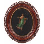 Unbekannt, 19. Jh.Schwebende Göttin mit Krug und Schale. Öl/Karton. H: 25 x 20 cm. Rahmen H: 36 x 30