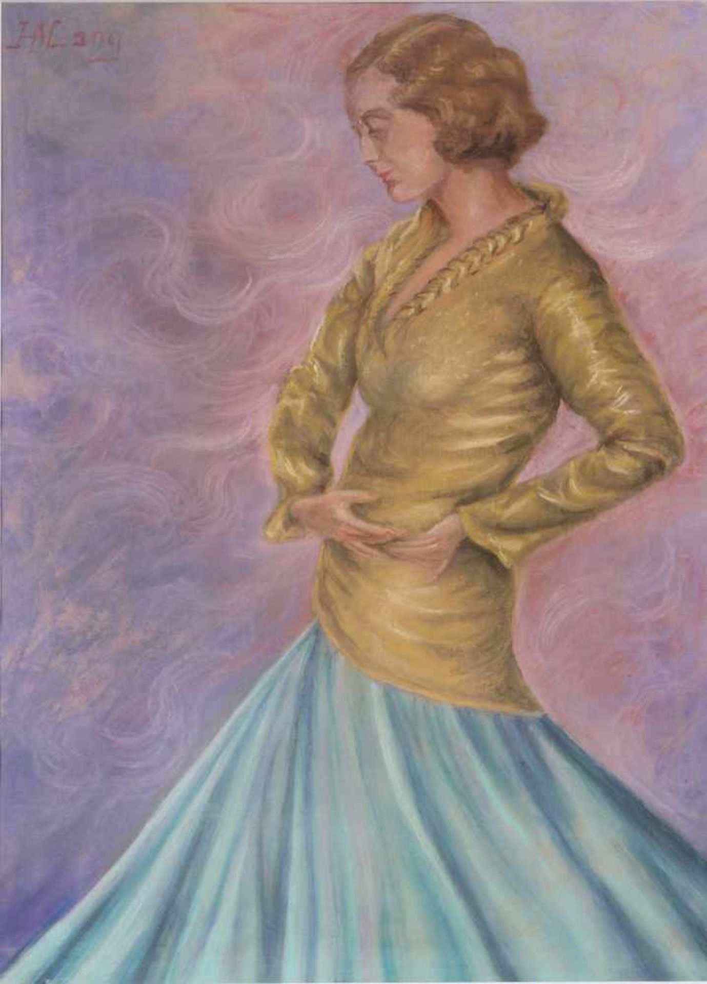 Pastell. 20. Jh.Junge Frau in tänzerischer Pose. Links o. sign. H: 58 x 37 cm. Passepartout, unter