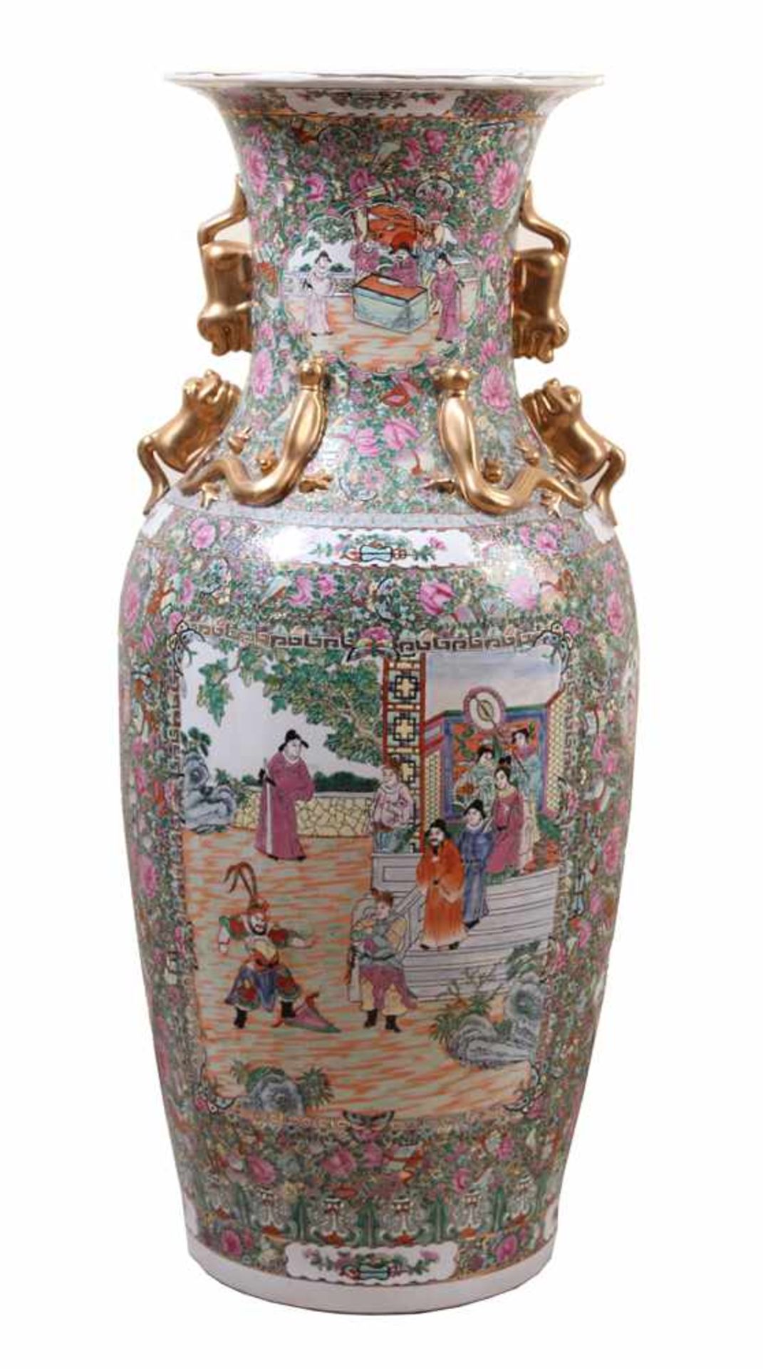 Große Bodenvase.China, 20. Jh. Famille-rose-Dekor. Sich nach oben erweiterte Form mit