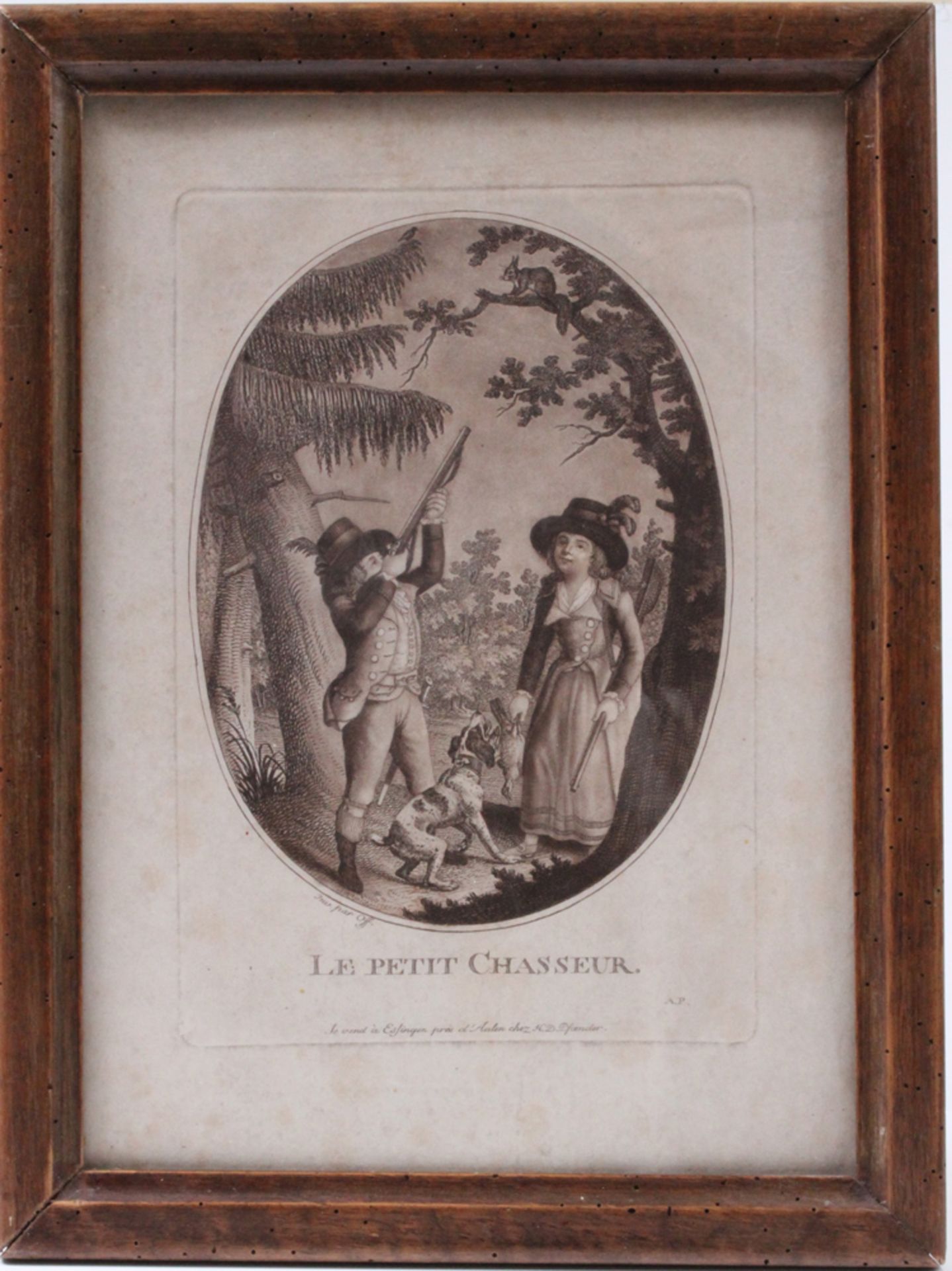 Kupferstich. 18. Jh.Le Petit Chasseur. Passepartout, unter Glas. H: 26 x 17,5 cm. Rahmen H: 38 x