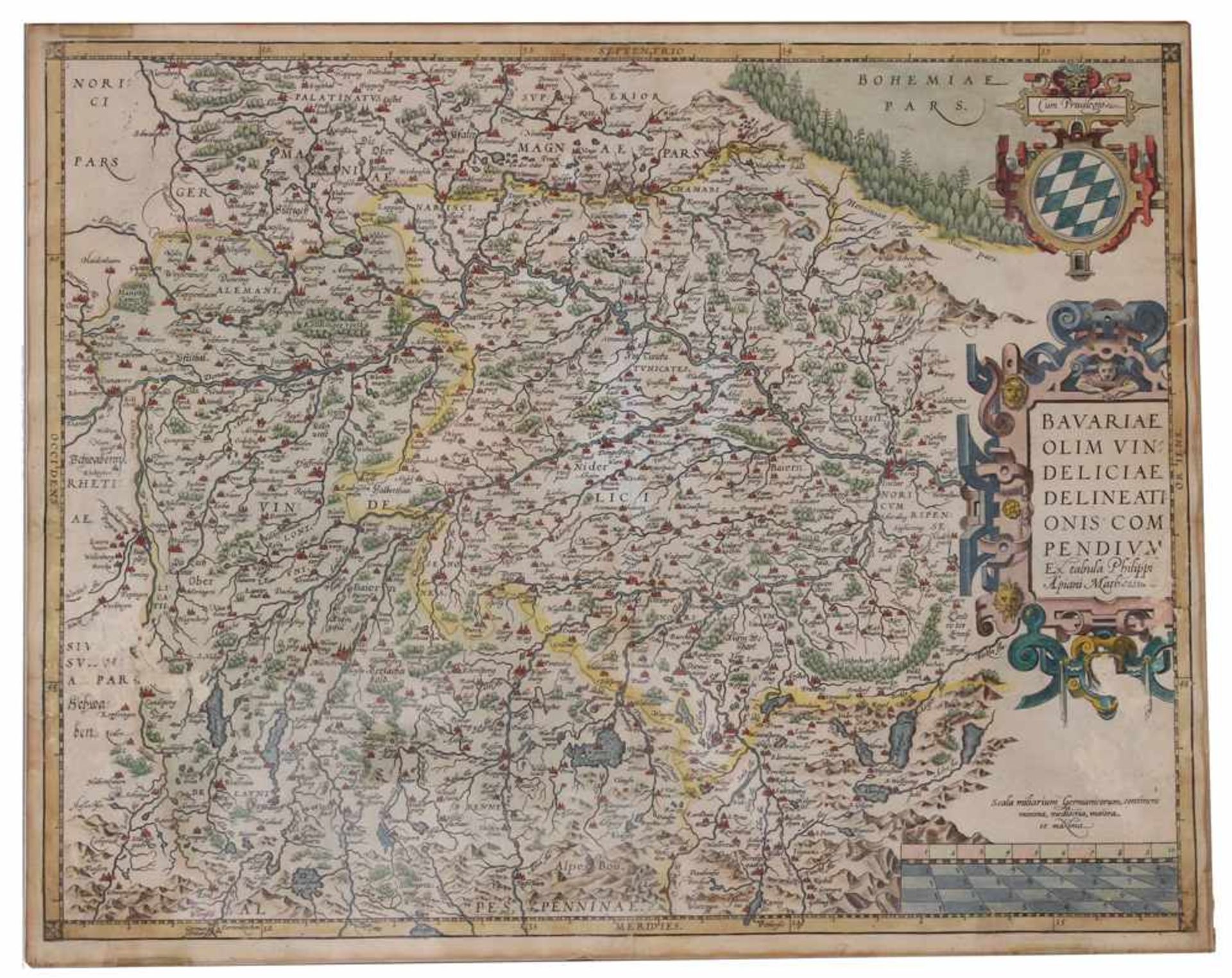 Bayern. Ortelius, um 1600.Bavariae olim vindeliciae delineationis compendium Ex Tabula Philippi