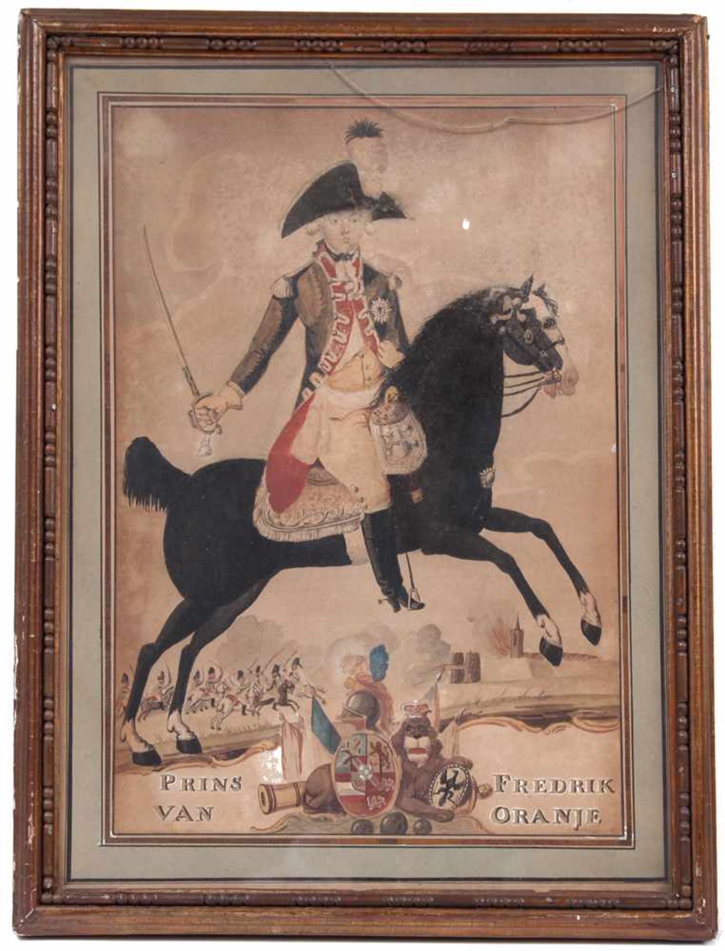 Holland, 19. Jh.Paar Portraits von Prinz Friedrich von Oranien-Nassau zu Pferd in der Schlacht von