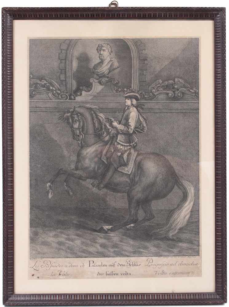 Ridinger, Johann Elias. Ulm 1698 - 1767 Augsburg.Paar Kupferstiche. Aus der großen Reitschule. " - Image 2 of 2