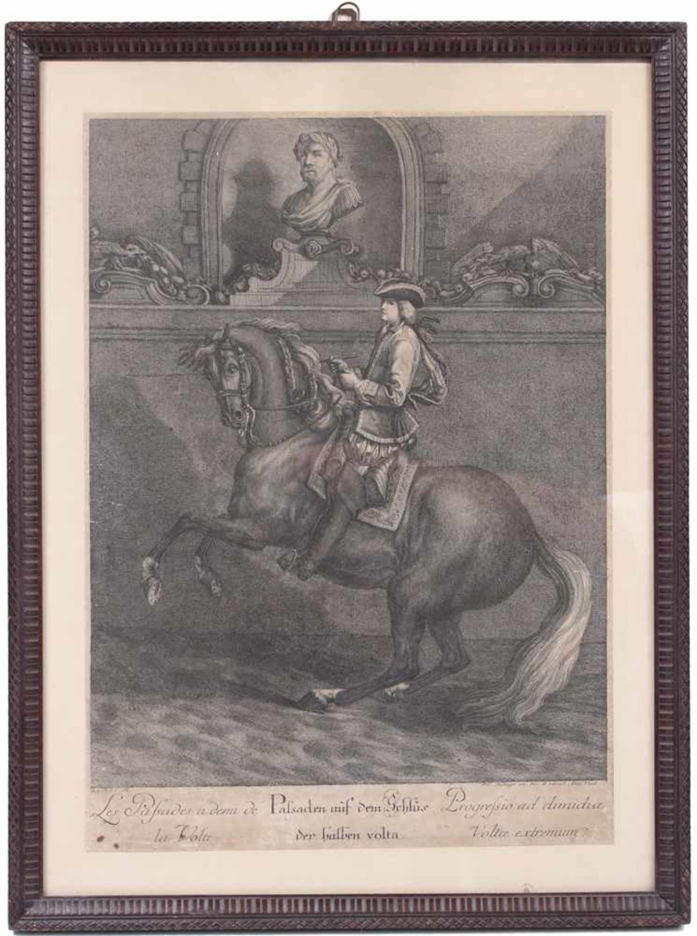 Ridinger, Johann Elias. Ulm 1698 - 1767 Augsburg.Paar Kupferstiche. Aus der großen Reitschule. " - Bild 2 aus 2