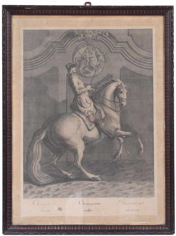 Ridinger, Johann Elias. Ulm 1698 - 1767 Augsburg.Paar Kupferstiche. Aus der großen Reitschule. "