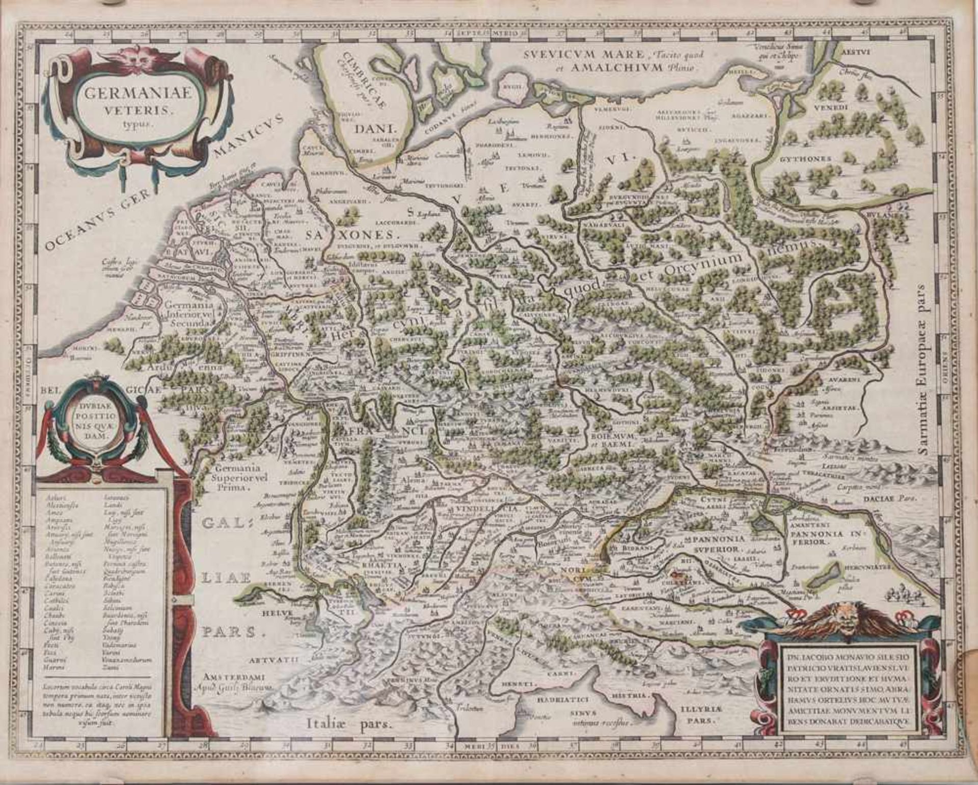 Deutschland. 17. Jh."Germaniae veteris, typus. "Altkolorierte Kupferstich-Karte nach Abraham