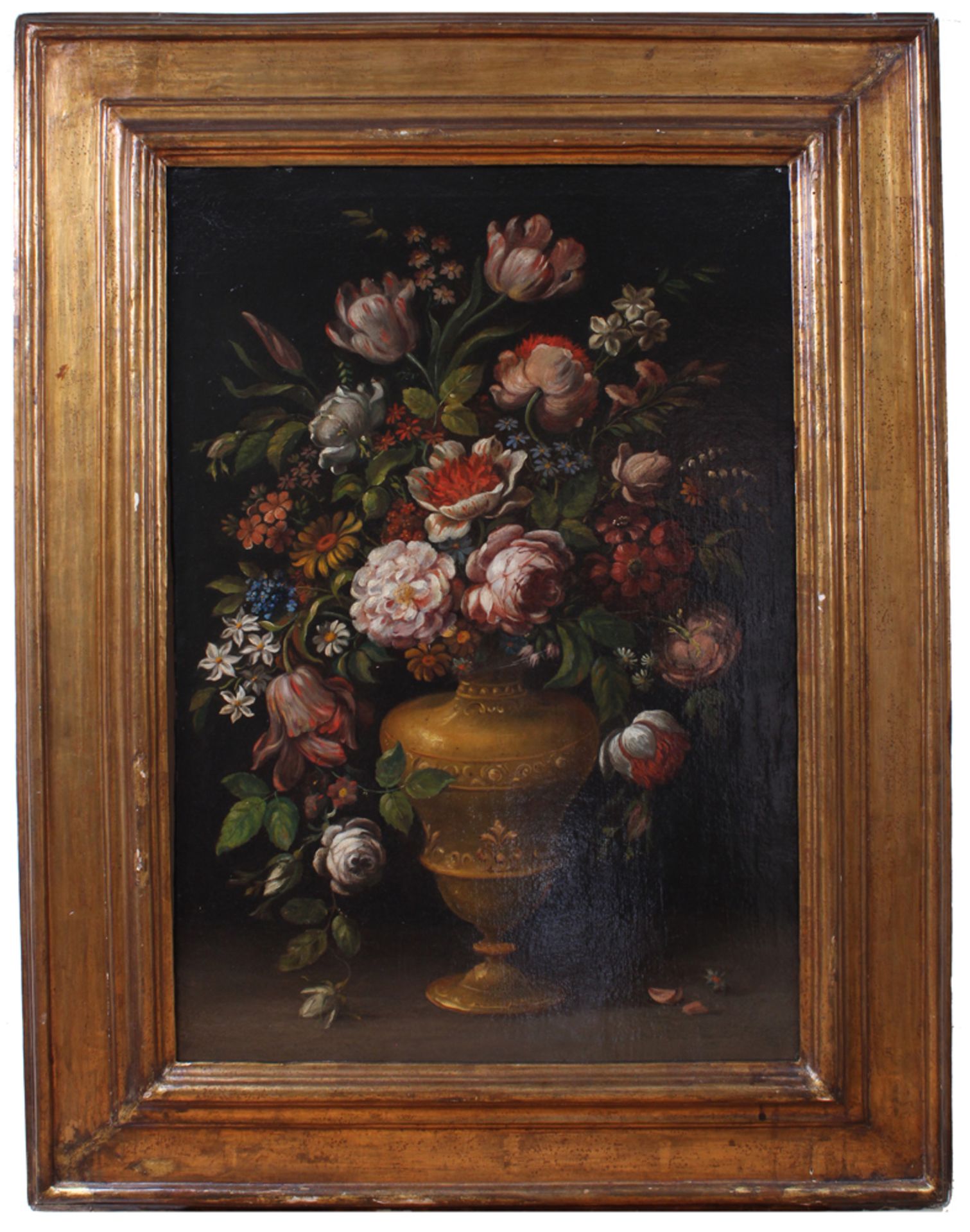 Italien, 18. Jh.Großes Stillleben. Blumenstrauß mit Rosen, Tulpen, Maiglöckchen und - Bild 2 aus 2