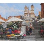 Aniritti, F. 20. Jh.Blumenstand an der Spanischen Treppe in Rom. Öl/Lwd. H: 40 x 44,5 cm. Rahmen. H: