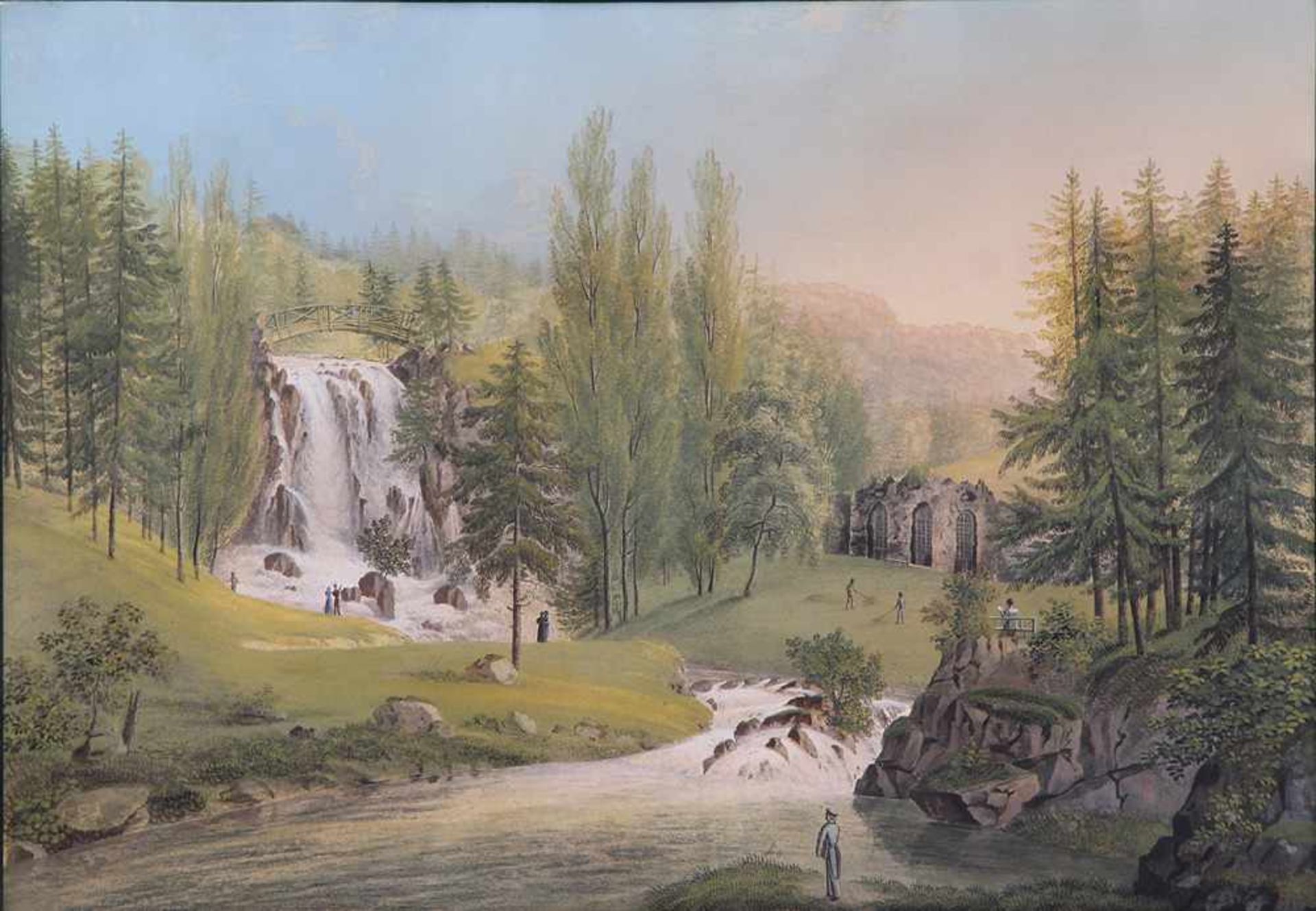 Bleuler, Joh. Heinrich. Zollikon 1787 - 1823 Feuerthalen.Gouachierte Lithografie. Grotte. Rechts
