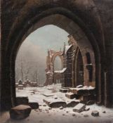 Steuerwaldt, Wilhelm. Quedlinburg 1815-1871.Klosterruine im Schnee. Wohl Kloster Walkenried. Öl/Lwd.