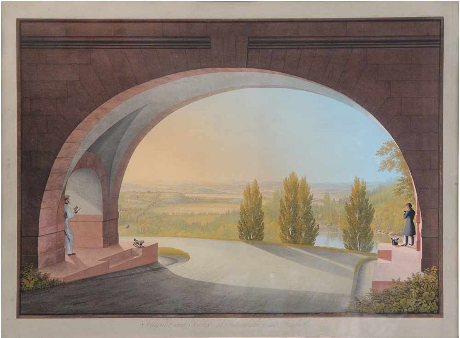 Bleuler, Joh. Heinrich. Zollikon 1787-1823 Feuerthalen.Gouachierte Lithografie. Bez. " Aussicht