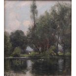 Barlow, John Noble. Manchester 1881 - 1917 Paris.Seenlandschaft. Öl/ Holz. Links u. sign. H: 30 x