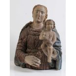 Muttergottes mit Jesuskind.Süddeutsch, 17./18. Jh. Holz, dreiviertelrund geschnitzt, rückseitig