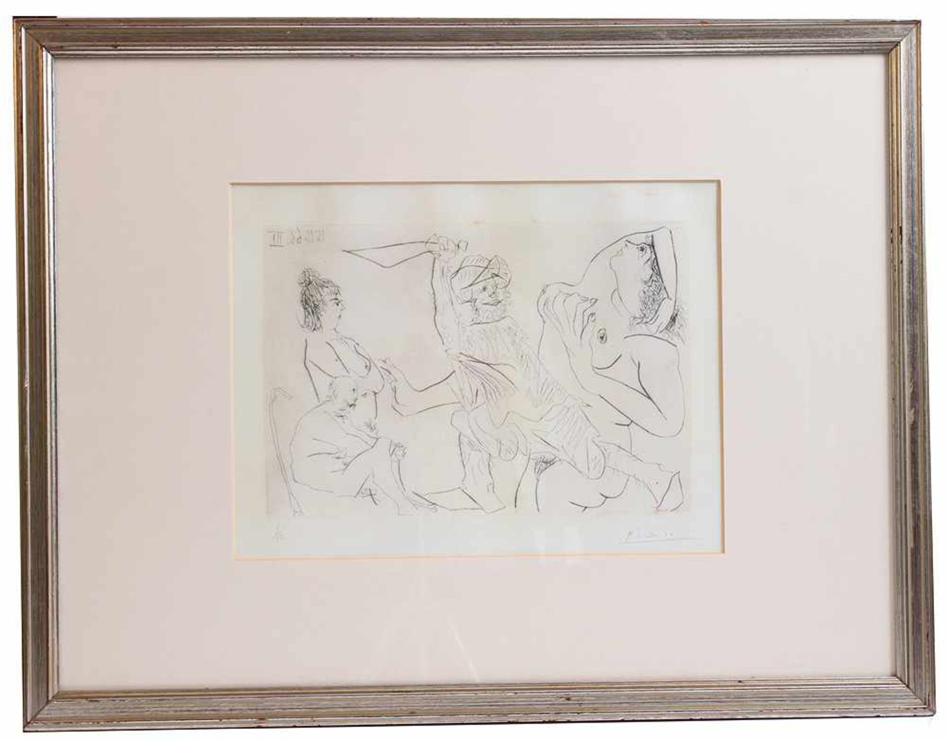 Picasso, Pablo. Malaga 18181-1973 Mougins.Kunstdruck. Unter Glas, Passepartout. H: 29 x 37 cm. - Bild 2 aus 2