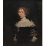 Damenportrait 17. Jh.Bildnis einer Frau im dunklen Kleid mit reichem Spitzenbesatz um ihre